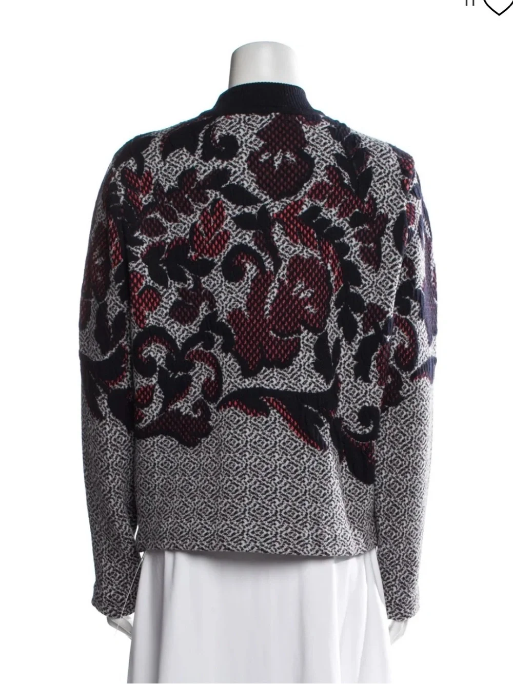 Tory Burch Black, Burgundy & Cream Patterned Crewneck Sweater
